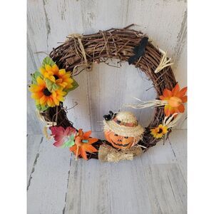 Fall Halloween wreath sunflower scarecrow home decor‎ leaf